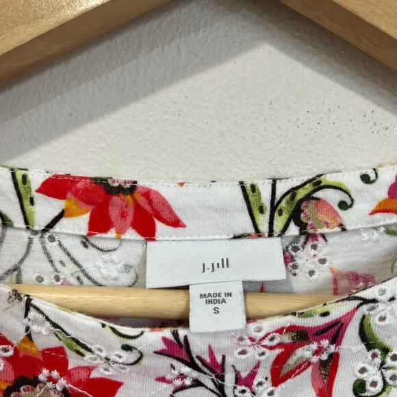 J.Jill Eyelet Peplum Tank Top White Sleeveless Tie Waist Size Small - Picture 4 of 7